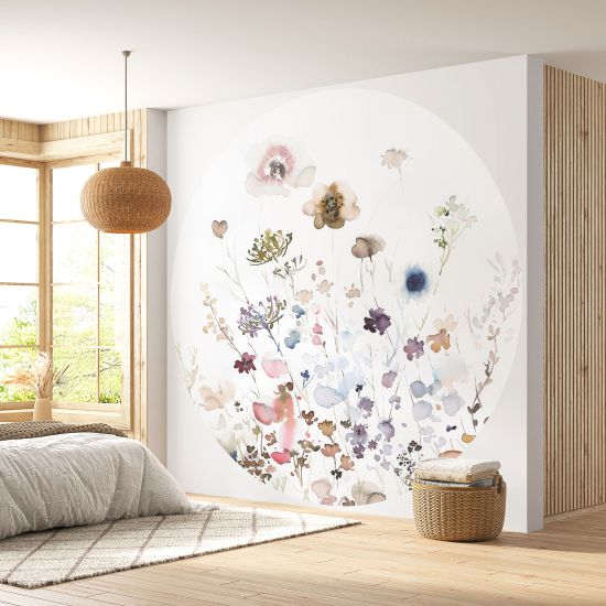 Round / Circle Wall Mural - Wallpaper - Floral pattern