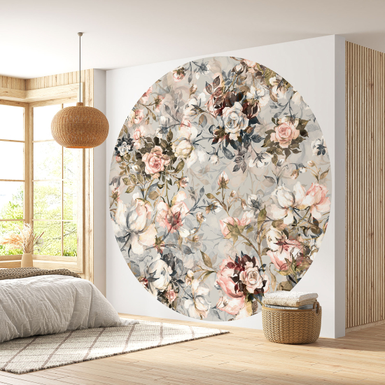 Round / Circle Wall Mural - Wallpaper - Floral pattern