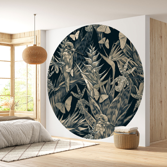 Round / Circle Wall Mural - Wallpaper - Floral pattern