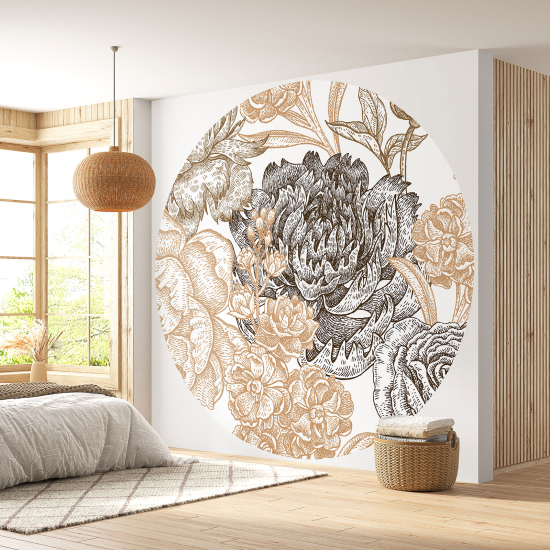 Round / Circle Wall Mural - Wallpaper - Floral pattern