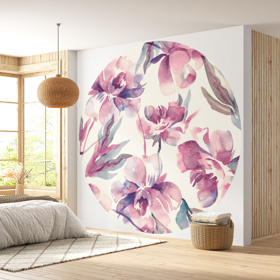 Round / Circle Wall Mural - Wallpaper - Floral pattern