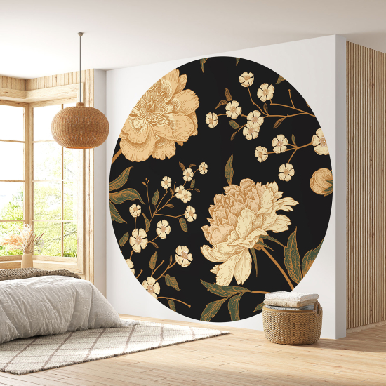 Round / Circle Wall Mural - Wallpaper - Floral pattern