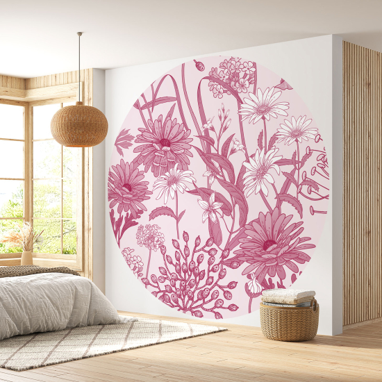 Round / Circle Wall Mural - Wallpaper - Floral pattern