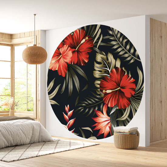 Round / Circle Wall Mural - Wallpaper - Floral pattern