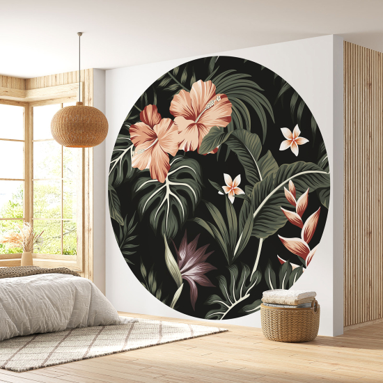 Round / Circle Wall Mural - Wallpaper - Floral pattern