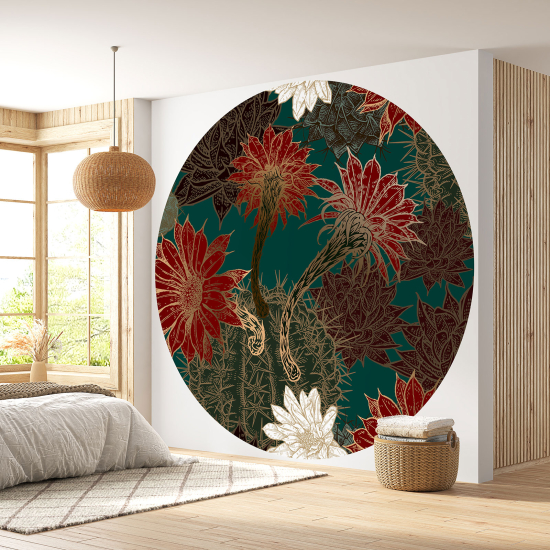 Round / Circle Wall Mural - Wallpaper - Floral pattern