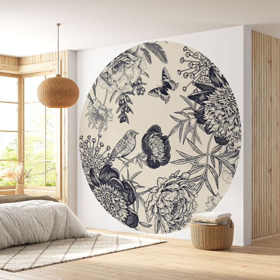 Round / Circle Wall Mural - Wallpaper - Floral pattern