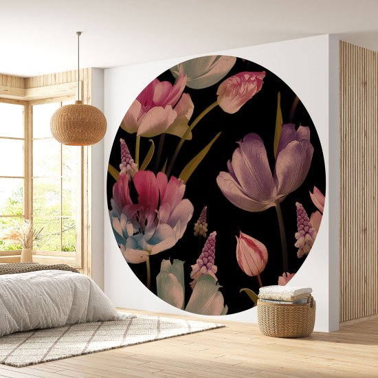 Round / Circle Wall Mural - Wallpaper - Floral pattern