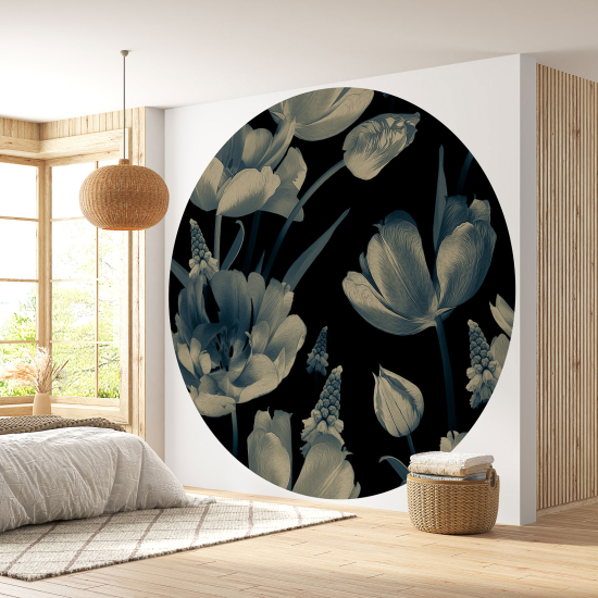 Round / Circle Wall Mural - Wallpaper - Floral pattern