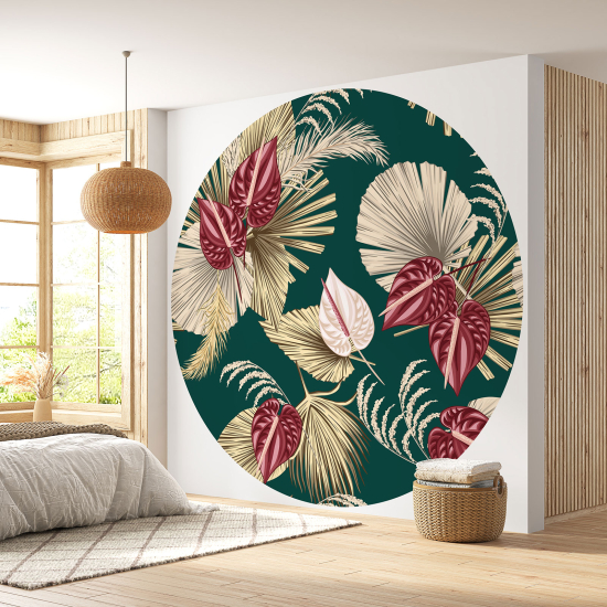 Round / Circle Wall Mural - Wallpaper - Floral pattern