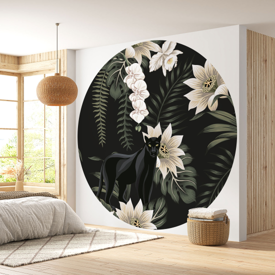 Round / Circle Wall Mural - Wallpaper - Floral pattern