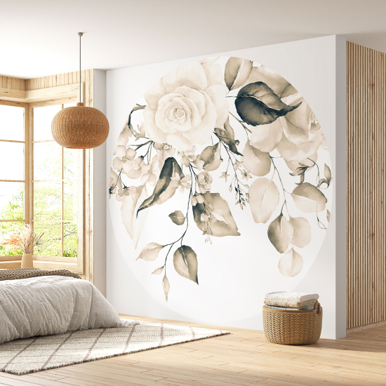 Round / Circle Wall Mural - Wallpaper - Floral pattern