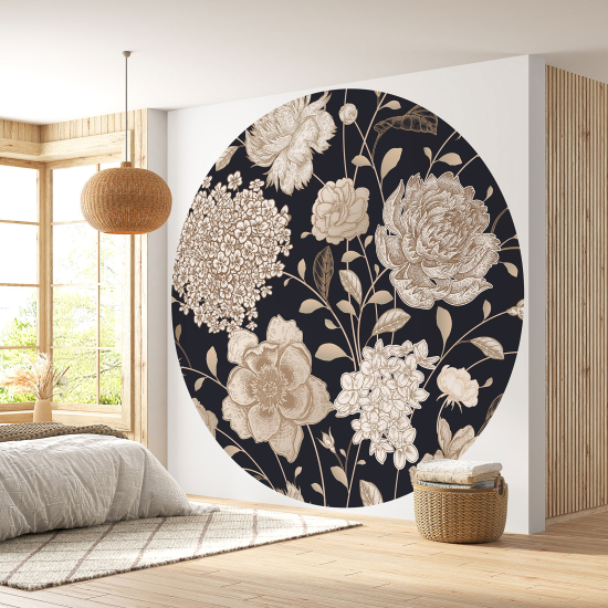 Round / Circle Wall Mural - Wallpaper - Floral pattern