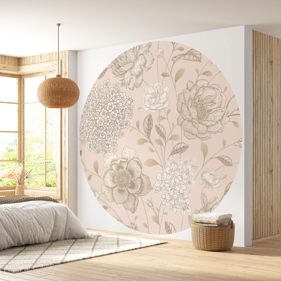 Round / Circle Wall Mural - Wallpaper - Floral pattern