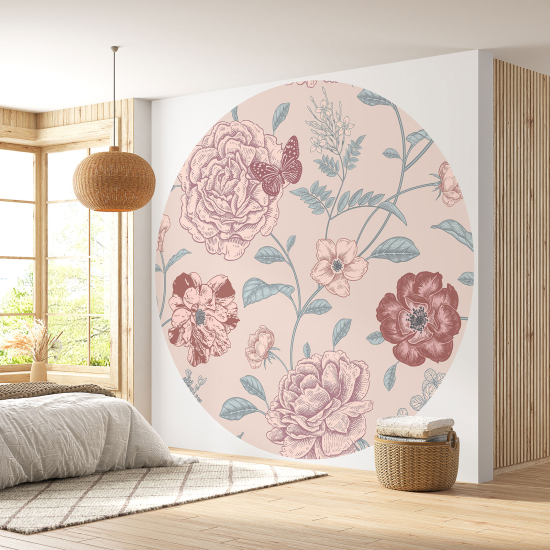 Round / Circle Wall Mural - Wallpaper - Floral pattern