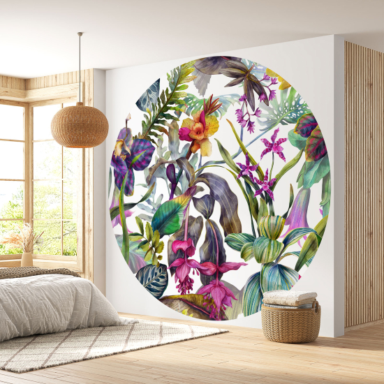 Round / Circle Wall Mural - Wallpaper - Floral pattern