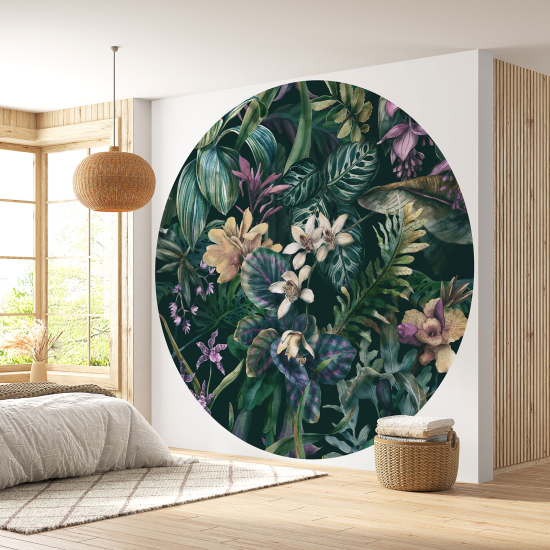 Round / Circle Wall Mural - Wallpaper - Floral pattern