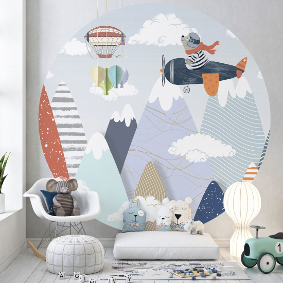 Round / Circle Wall Mural - Wallpaper for Kids - Airplane