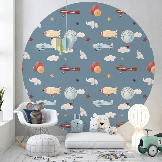 Round / Circle Wall Mural - Wallpaper for Kids - Airplanes