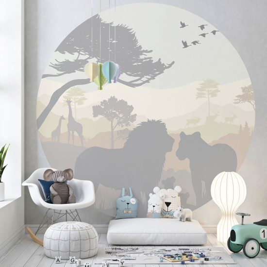 Round / Circle Wall Mural - Wallpaper for Kids - Animals