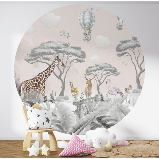 Round / Circle Wall Mural - Wallpaper for Kids - Animals