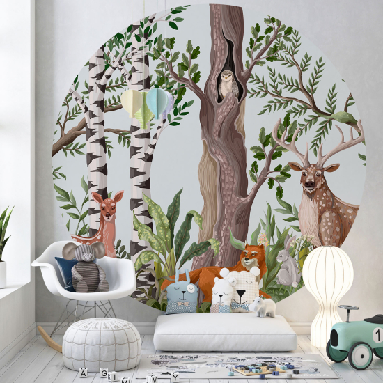 Round / Circle Wall Mural - Wallpaper for Kids - Animals