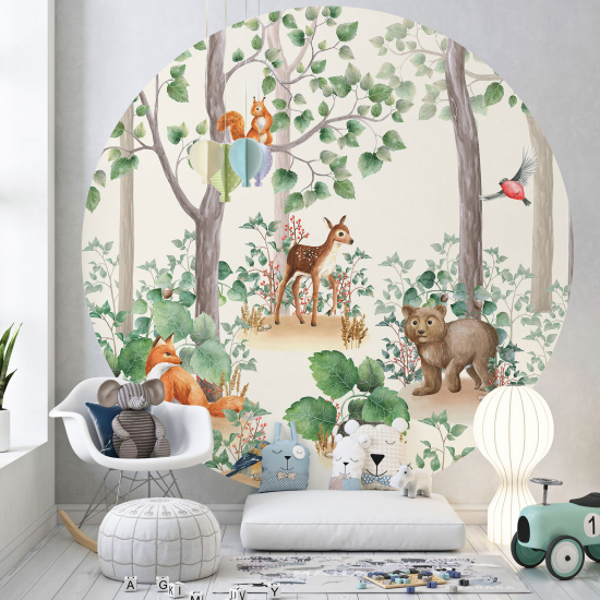 Round / Circle Wall Mural - Wallpaper for Kids - Animals