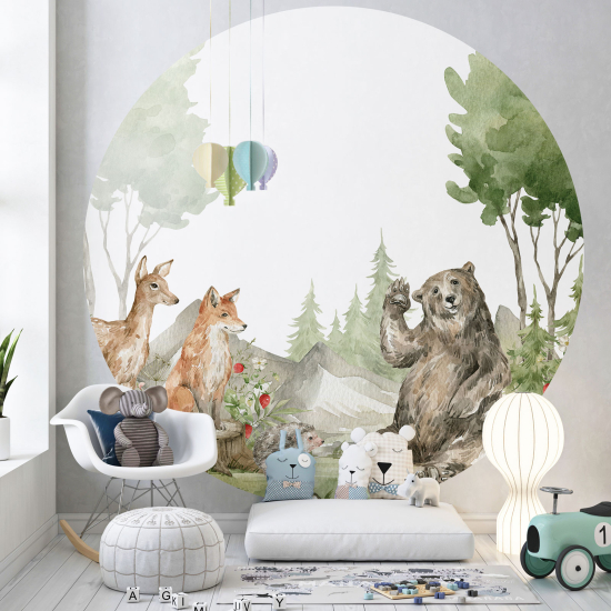 Round / Circle Wall Mural - Wallpaper for Kids - Animals