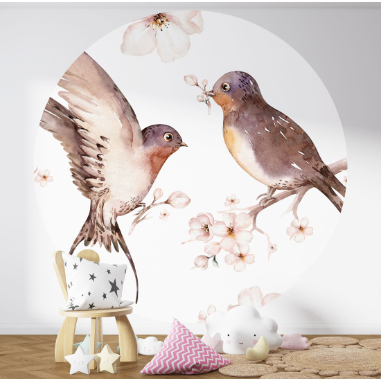 Round / Circle Wall Mural - Wallpaper for Kids - Birds