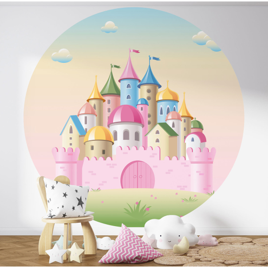 Round / Circle Wall Mural - Wallpaper for Kids - Castle