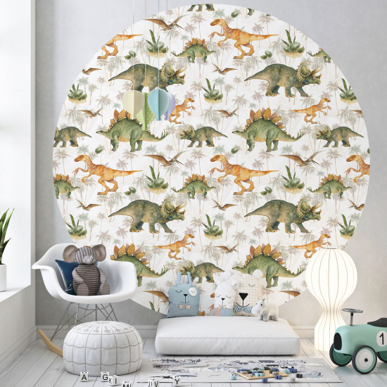 Round / Circle Wall Mural - Wallpaper for Kids - Dinosaurs