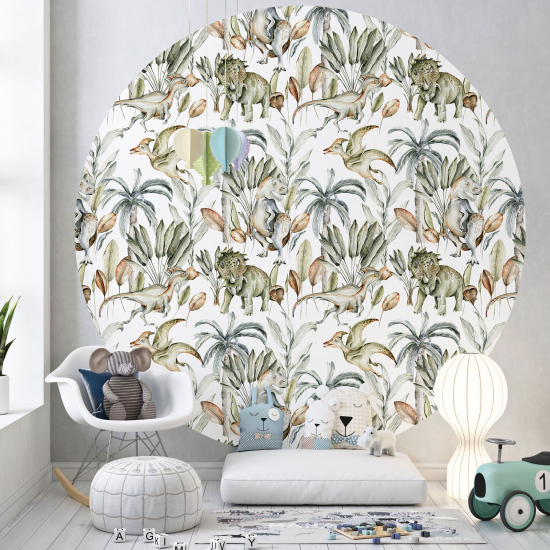 Round / Circle Wall Mural - Wallpaper for Kids - Dinosaurs