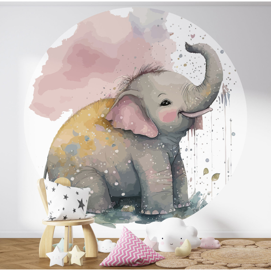 Round / Circle Wall Mural - Wallpaper for Kids - Elephant