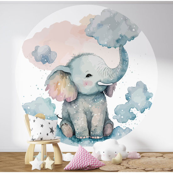 Round / Circle Wall Mural - Wallpaper for Kids - Elephant