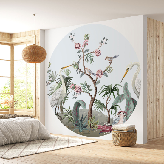 Round / Circle Wall Mural - Wallpaper for Kids - Flowers Birds