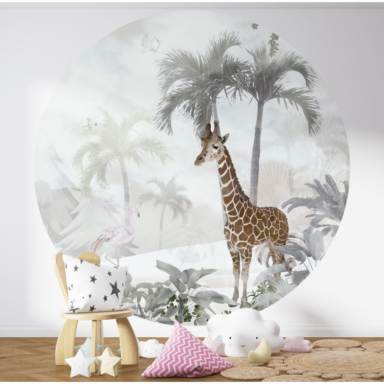 Round / Circle Wall Mural - Wallpaper for Kids - Giraffe