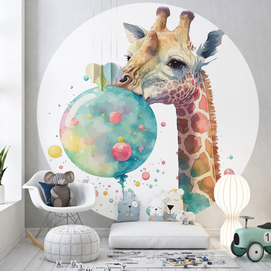 Round / Circle Wall Mural - Wallpaper for Kids - Giraffe