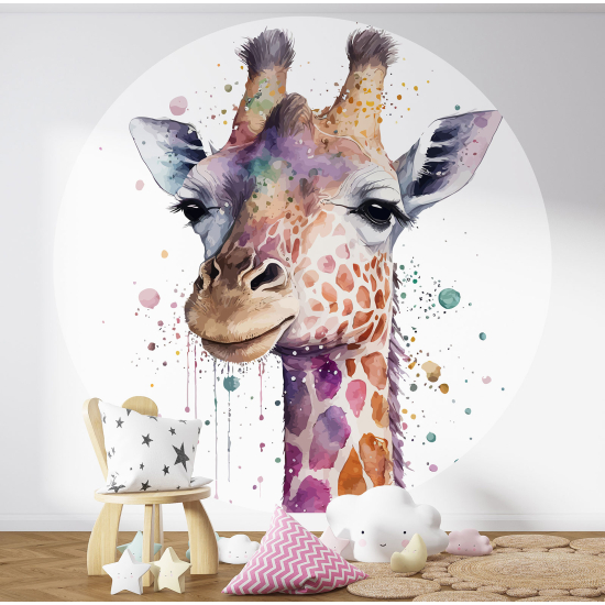 Round / Circle Wall Mural - Wallpaper for Kids - Giraffe