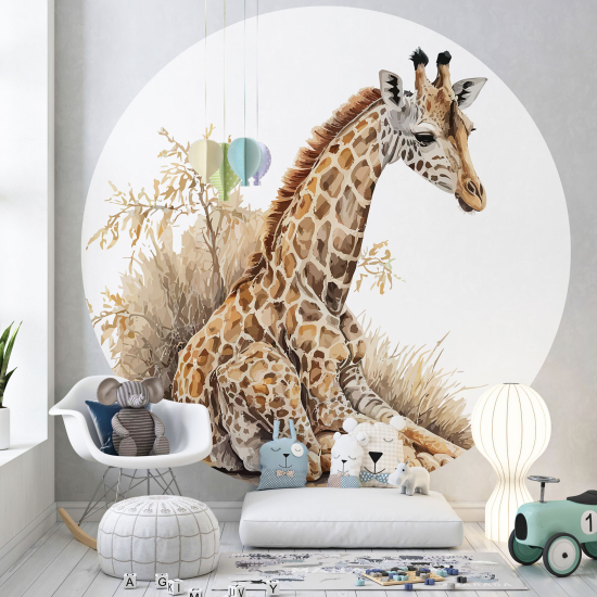 Round / Circle Wall Mural - Wallpaper for Kids - Giraffe