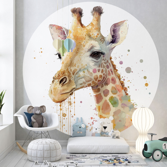 Round / Circle Wall Mural - Wallpaper for Kids - Giraffe