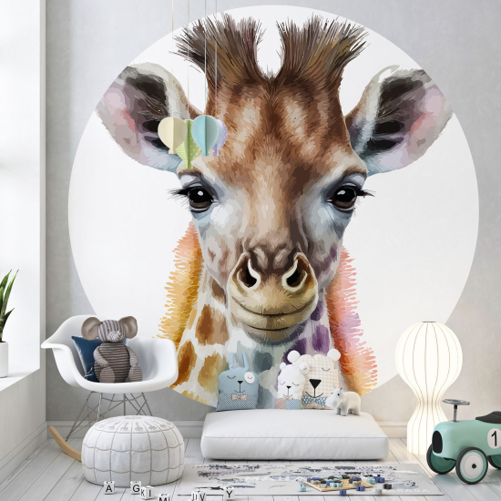 Round / Circle Wall Mural - Wallpaper for Kids - Giraffe