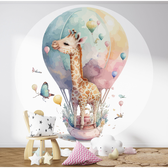 Round / Circle Wall Mural - Wallpaper for Kids - Giraffe