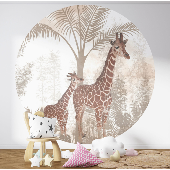 Round / Circle Wall Mural - Wallpaper for Kids - Giraffes