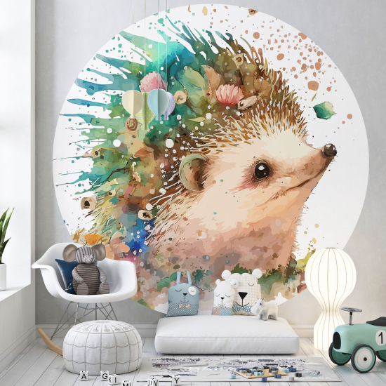 Round / Circle Wall Mural - Wallpaper for Kids - Hedgehog