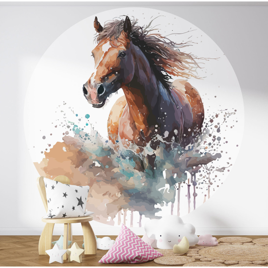 Round / Circle Wall Mural - Wallpaper for Kids - Horse