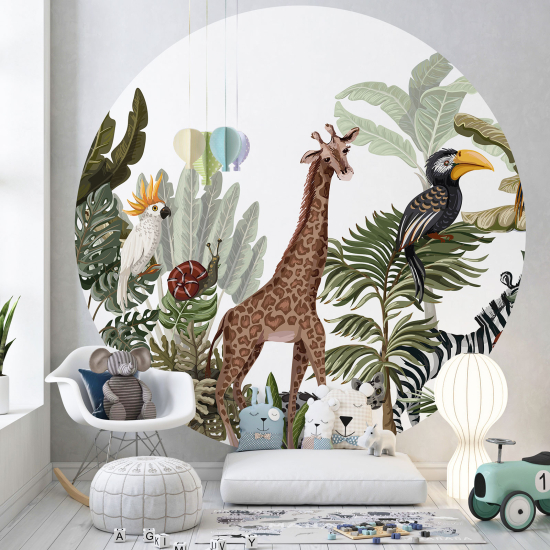 Round / Circle Wall Mural - Wallpaper for Kids - Jungle Animals