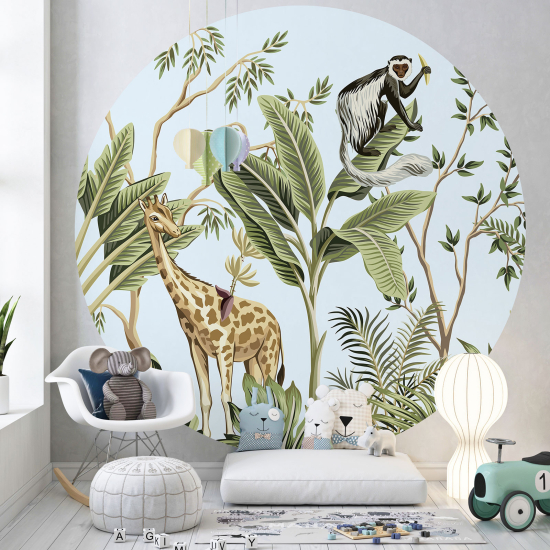 Round / Circle Wall Mural - Wallpaper for Kids - Jungle Animals