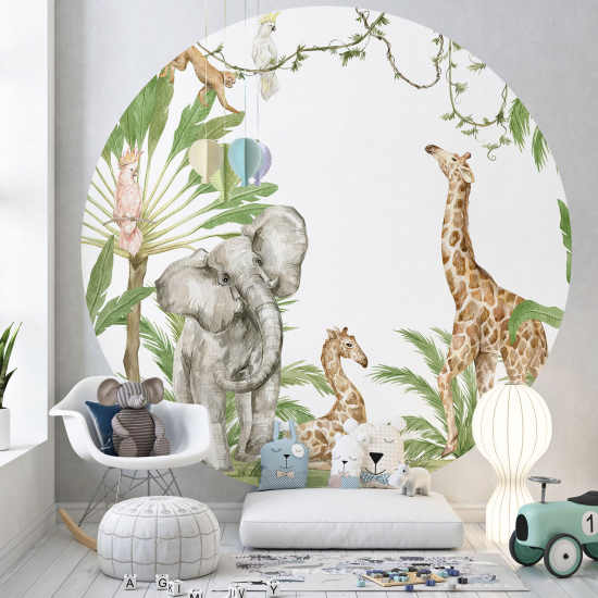 Round / Circle Wall Mural - Wallpaper for Kids - Jungle Animals