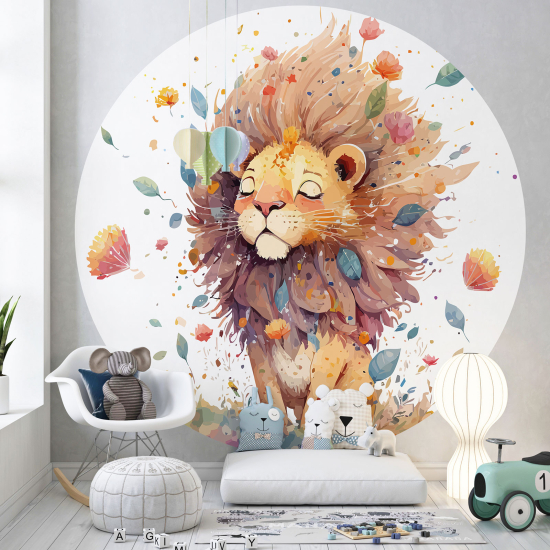 Round / Circle Wall Mural - Wallpaper for Kids - Lion