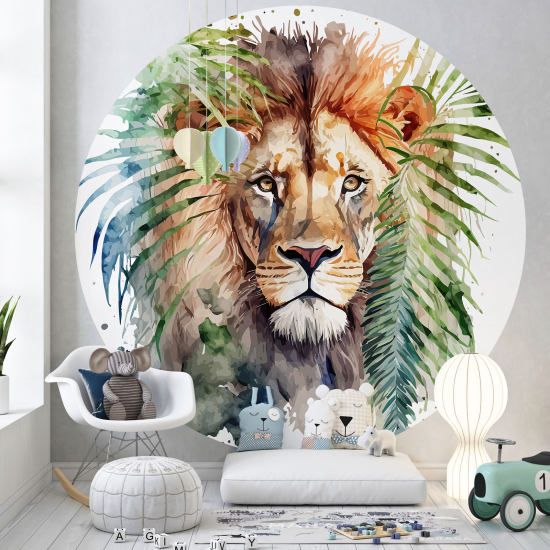 Round / Circle Wall Mural - Wallpaper for Kids - Lion